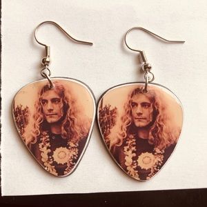 VINTAGE ROBERT PLANT record guitar pic earrings
